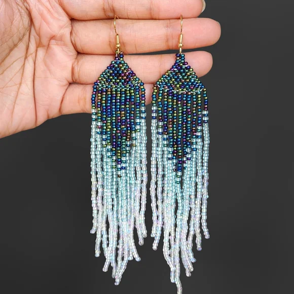 Handmade Ice Ombre Earrings Chandelier Dangle Bohemian Jewelry Tribal Ethnic - Picture 1 of 2
